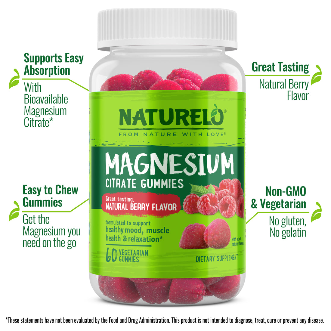 Magnesium Citrate Gummies with Natural Berry Flavor, 60 Vegetarian Gummies