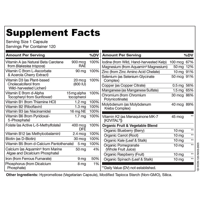 One Daily Multivitamin for Women - Vegan Friendly, Plant-Based, Whole Food Vitamin