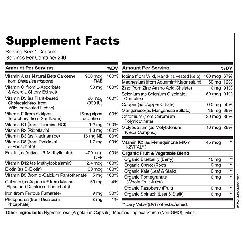 One Daily Multivitamin for Women - Vegan Friendly, Plant-Based, Whole Food Vitamin
