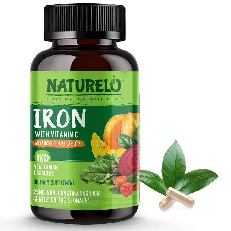 Vegan Iron Supplement with Vitamin C | Naturelo Premium Supplements