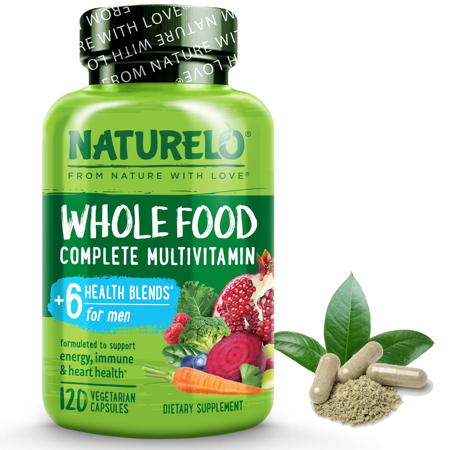 Naturelo Premium Supplements Whole Food Multivitamin for Men, Plant-Based and Vegan Friendly