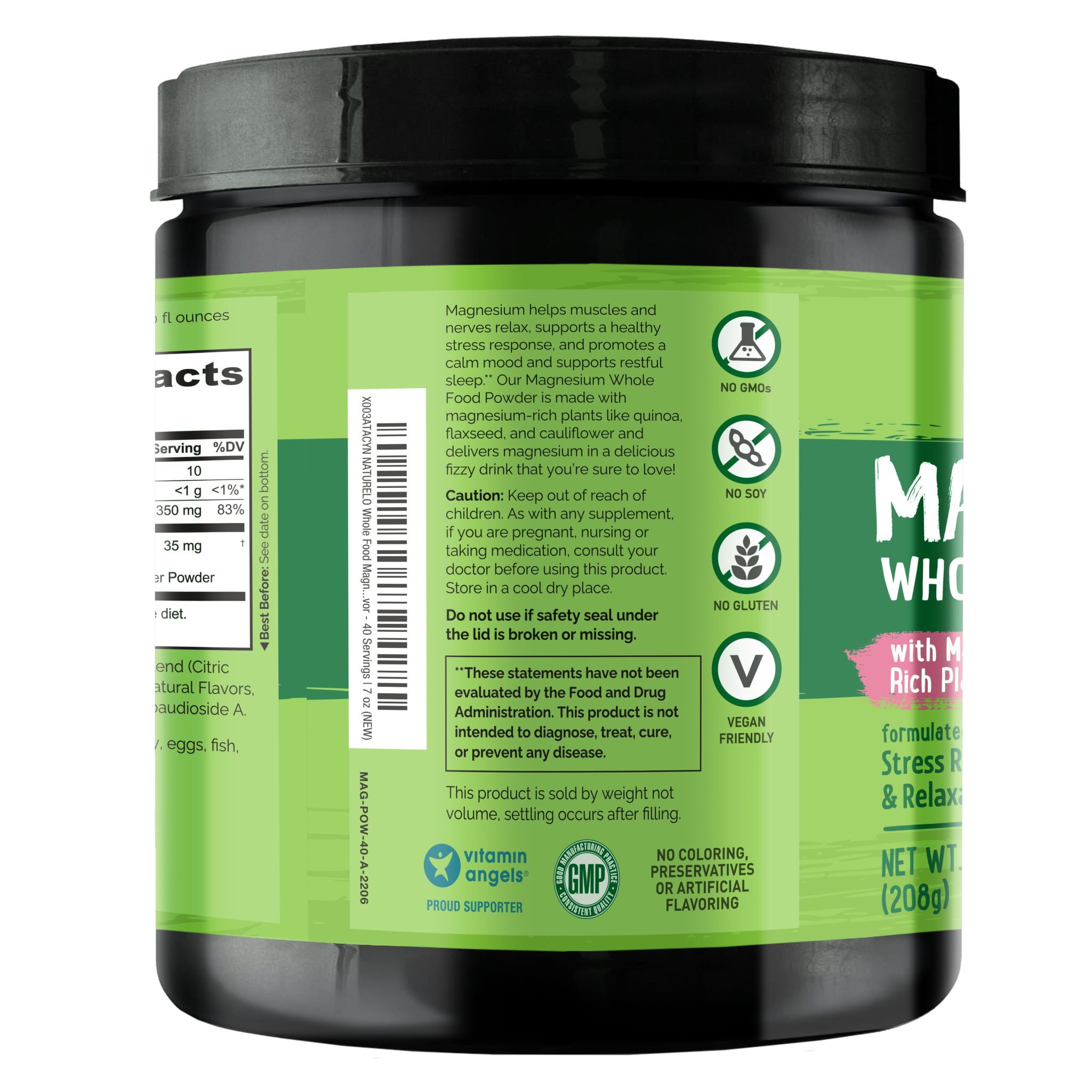 Magnesium Powder Vegan Friendly, Whole Food Naturelo Prmeium